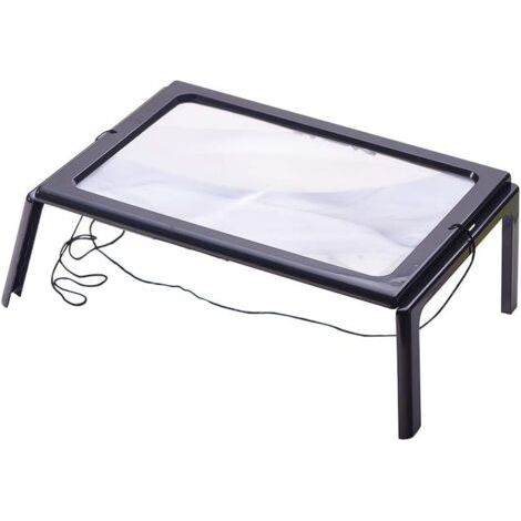 Loupe de lecture avec 4 lumières LED, grossissement 3x Éclairage Loupe rectangulaire A4 avec lampe loupe sur pied (1/5)