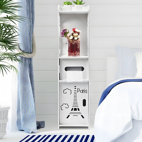 Hofuton Armoire de Rangement de Salle de Bain Au Sol, Armoire de Rangement de Salle de Bain Verticale Blanche, pour Ranger du Savon Shampoing, du Gel Douche, des Serviettes, 80 20 20 cm (1/4)