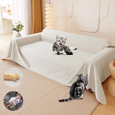 Sofaschutz für Katzen, Kratzfester Sofabezug für Katzen, Wasserdichter Sofabezug, 3-Sitzer-Sofabezug, Rutschfester Sofabezug, Sofabezug für Hunde, Katzen und andere Haustiere, Beige, 340 x 180 cm