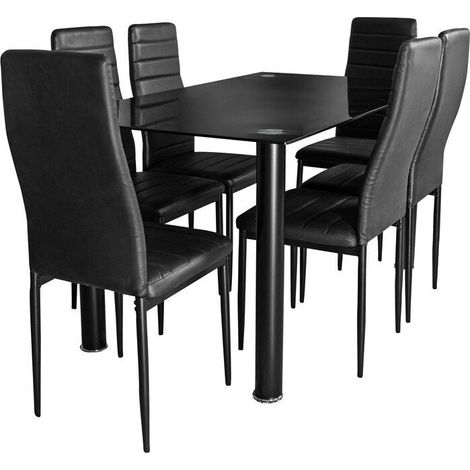Mesa de Cristal Templado + 6 Sillas Polipiel. Comedor o Cocina (1/5)