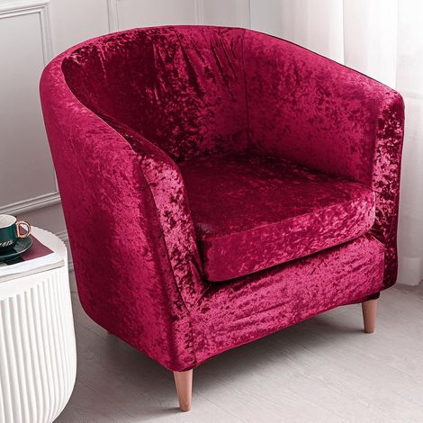 Set of 2 stretch velvet armchair covers with removable cushion cover for sofa, club, bar, counter, living room (wine red) (1/5)