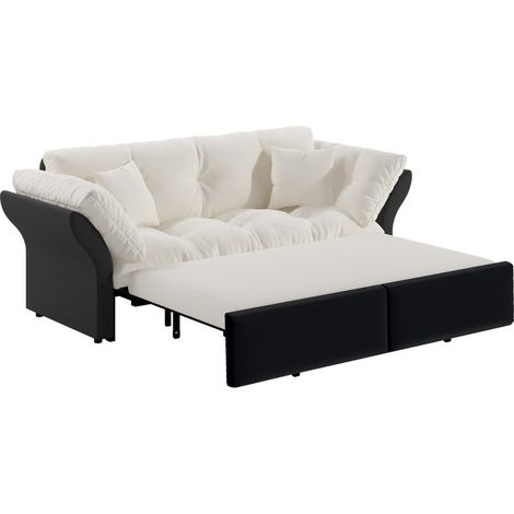 Canapé-lit convertible 3-en-1 queen-size de 190 cm, capitonné, avec 2 coussins moelleux, canapé-lit multifonction en velours, beige/blanc (1/5)