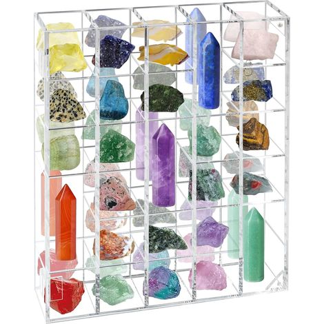Vitrine en acrylique réglable avec dos miroir, vitrine murale résistante à la poussière, vitrine alternative en verre pour objets de collection, cristal minéral, roches (28 x 6,5 x 32,7 cm) (1/5)
