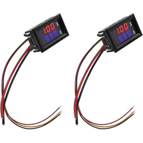 2x Voltmètre Ampèremètre DC 0-100V 10A Panneau Rouge Bleu 12V/24V (1/5)