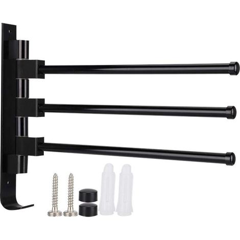 Towel Rack, Reception Hotel Bathroom Space Aluminum Multi-Rod Towel Holder Storage Organizer (Black 3 Rods) (1/5)