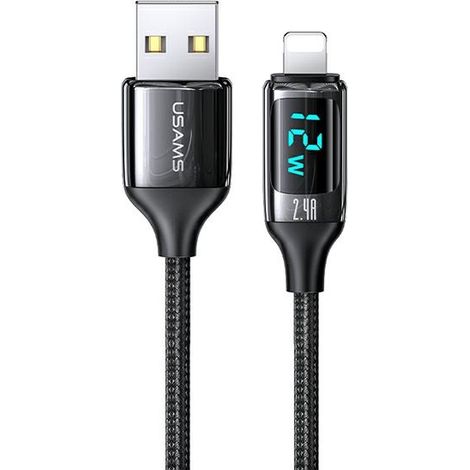 USAMS Geflochtenes Kabel U78 Lightning 1,2 m LED 2,4 A Schnellladung schwarz/schwarz SJ543USB01 (US-SJ543) (1/5)