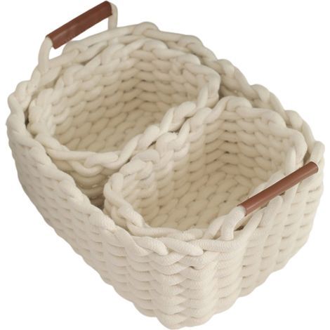 3Ensemble de paniers de rangement en corde de coton, boîte de rangement, étagère de rangement (blanc) (1/5)