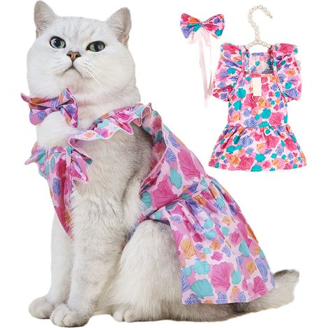 1 robe pour chien et chat, motif ours, en coton respirant, avec anneau pour laisse et nœud papillon, taille S à XL (1/5)
