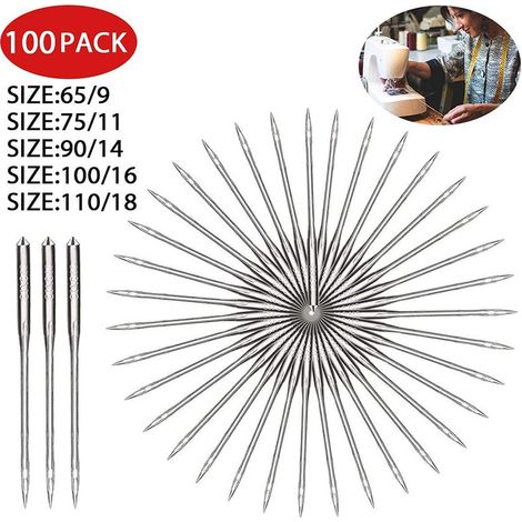Agujas Para Máquina De Coser MINKUROW 100 Piezas, Agujas Universales Para Máquina De Coser, Tamaños 65/9, 75/11, 90/14, 100/16, 110/18 (1/5)