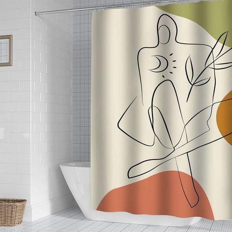 Waschbarer, wasserdichter und schimmelresistenter Duschvorhang aus Stoff mit 12 Ringen, Blattmuster, 180 x 180 cm