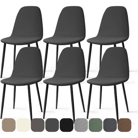 Stuhlhussen 6er Set Dunkelgrau Stretch Spandex Waschbar für Esszimmerstühle (1/5)