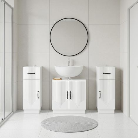 vidaXL 3 Piece Bathroom Cabinet Set HOORN High Gloss White (1/5)