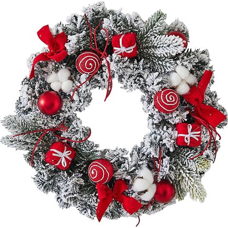 Guirlande De Noël Artificielle - Branches De Pin Givrées - Ornaments Décoratifs Rubans Et Accents Floraux - 40 Cm - Pour Porte Mur Bureau Intérieur (1/4)