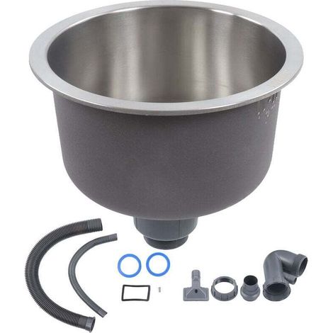 Mini évier de cuisine rond en acier inoxydable, bassin rond avec raccord de gouttière de 30 cm de diamètre (1/4)