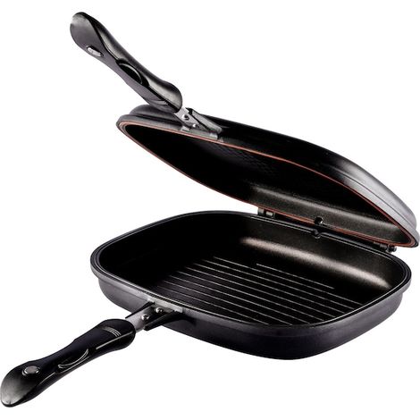 Padella grill doppia premium, interno antiaderente effetto marmo, 32x22 cm (1/3)