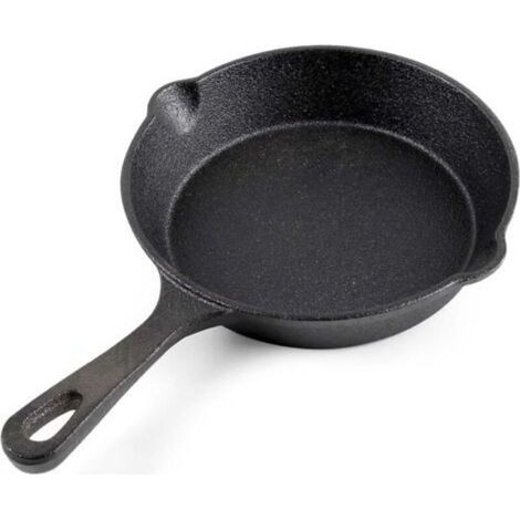 Poêle en fonte Ø 16 cm avec poignée, bec verseur, accessoires de cuisson, revêtement antiadhésif naturel, pour la cuisine et le jardin, usage polyvalent (1/5)