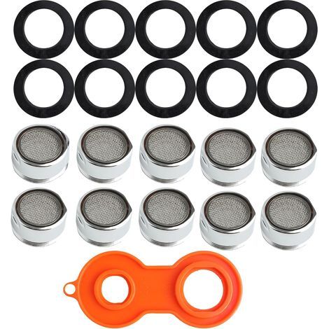 Mousseur Robinet M24,10 Pièces Aerateur Robinet Economie Eau Filtre Limiteur de Débit de Robinet avec 10 Joints et 1Cle D'aerateur pour Robinet Lavabo de Salle de Bain et Cuisine (1/4)