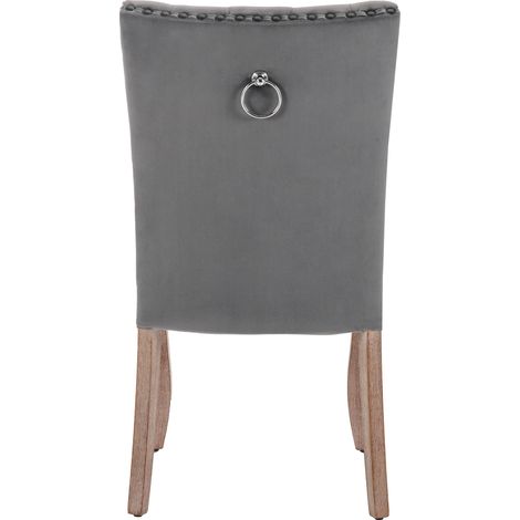 Sedia da pranzo imbottita in velluto grigio con anello decorativo, gambe in legno, 2 pezzi (1/5)