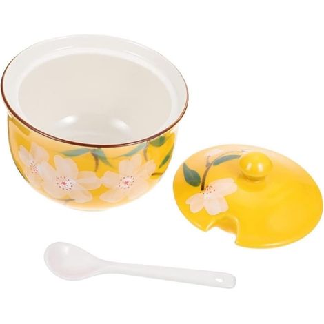 Pot à épices en céramique verte JeiibrZui - 300 ml - Avec couvercle et cuillère - Motif floral - Pour la cuisine et la table à manger (1/5)