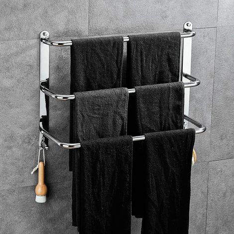 Portasciugamani in acciaio inox a 3 livelli senza foratura per bagno, cucina e toilette, colore argento. (1/5)