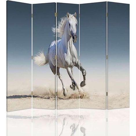 Paravent Élégance Équine sur Sable, Décoration Intérieure - 180 x 180 cm - 1 face déco, 1 face noir