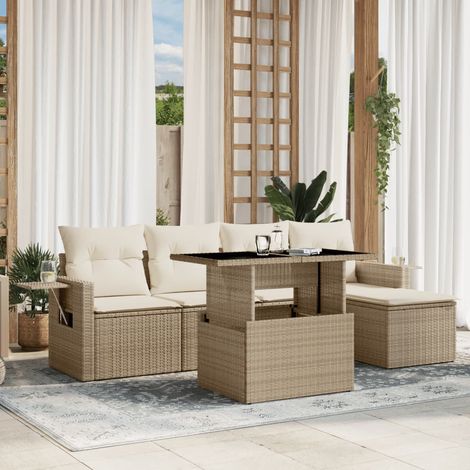 Salon de jardin avec coussins 6 pcs beige résine tressée vidaXL (1/5)