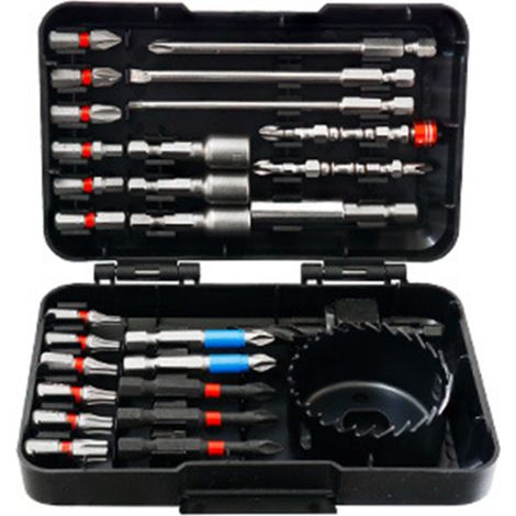 Coffret de 27 embouts de perçage et de vissage à percussion pour bois, métal et ciment, avec étui de rangement (1/5)