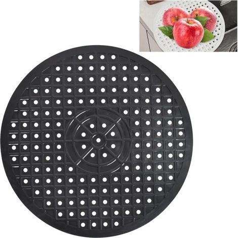 Silicone Sink Drain Mat, Cuttable, Foldable, Non-Slip, 12" Round, Suitable for Kitchen Sink Bottom (Black Round) (1/5)