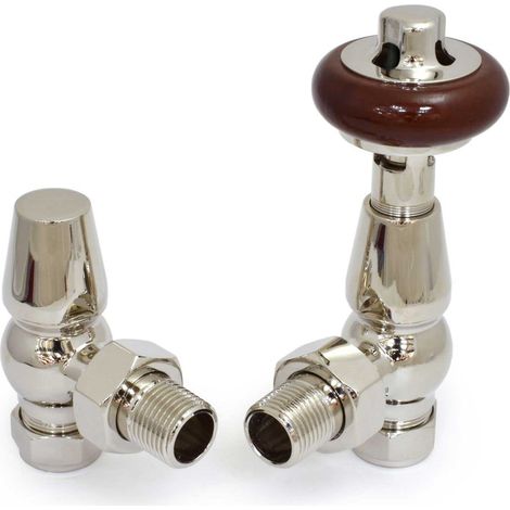 West Eton Traditional Angled Manual Radiator Valve and Lockshield - Nickel (1/5)