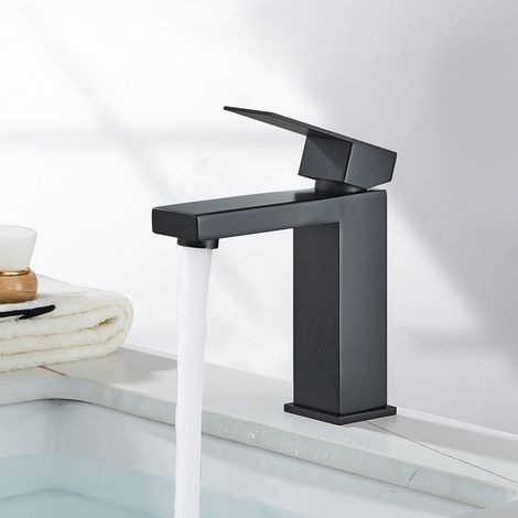Robinet Salle Bain Noir, Mitigeur Lavabo en Alliage avec L'eau Froide et Chaude Disponible, Robinet Lavabo avec Deux Tuyaux, pour Les Toilettes, La Salle de Bain (1/5)