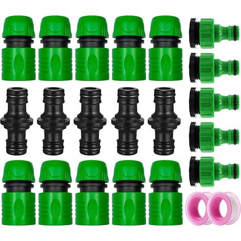 Lot de 22 Raccords d'arrosage Rapides Ensemble pour Tuyau d'arrosage, 10x 1/2" Tuyau Rapides Raccord, 5x Double connecteur, 5x Connecteur Nez de Robinet, 2x Ruban d'Étanchéité Industriel PTFE (1/4)