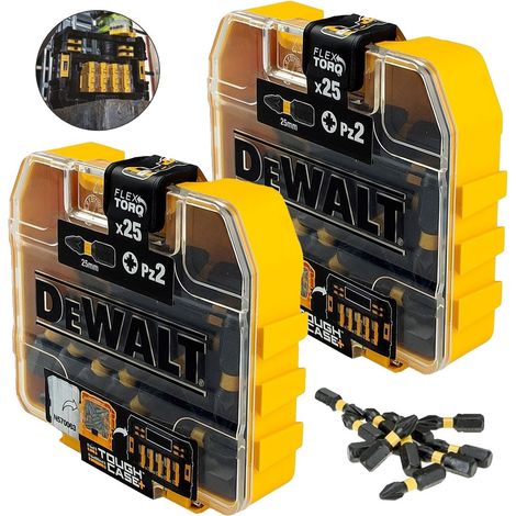 2x Dewalt 25Pc PZ2 Impact Extreme Torsion Screwdriver Bit Set FLEXTORQ Case (1/4)