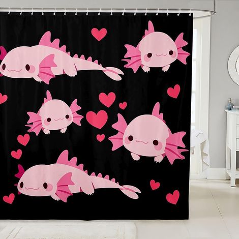 Rideau Douche 180x210cm Axolotl Rideaux de Douche Animal Océanique Rideau de Baignoire Motif Cœur Rideaux Salle de Bain Salamandre Faune Dessin Animé - 180L X 210H cm (1 Panneaux) (1/5)
