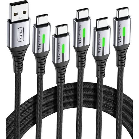 Câble USB C [Lot de 5],Cable USB vers USB C 3,1A Charge Rapide,Cable Type C en Nylon pour Chargeur iPhone 15 Samsung Couleur:Noir (1/5)