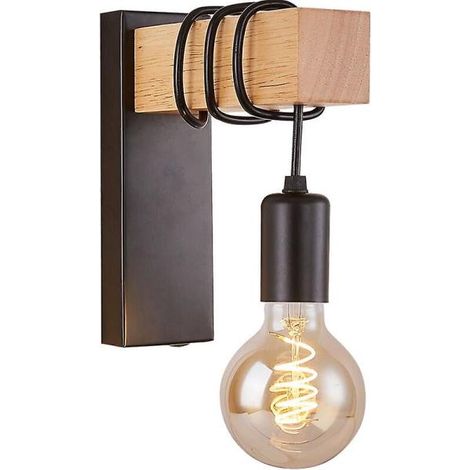 Applique murale rétro, douille standard E27, style industriel, en métal, pour salon ou chambre (ampoule non incluse, noire). (1/5)