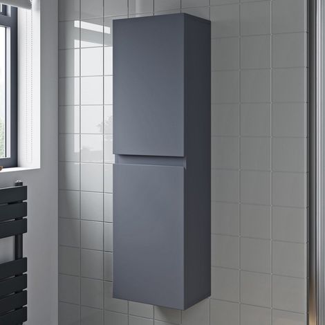 1200mm Grey Gloss Tall Bathroom Wall Hung Storage Cabinet Cupboard Soft Close (1/5)