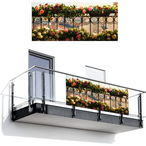 Balcony Privacy Banner Flowers - Fence - Cityscape - Summer 200x90 cm (1/4)