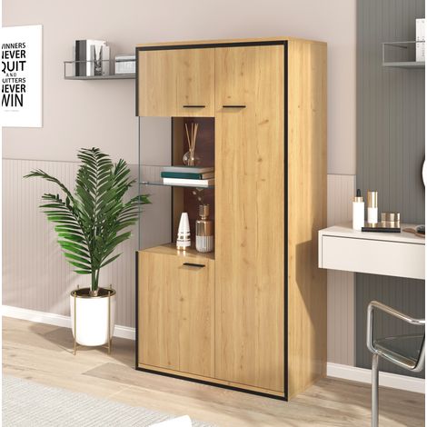 Vitrine moderne 77,5x40x150 cm en MDF naturel, avec rangement pour salon, FloraGrace (1/5)
