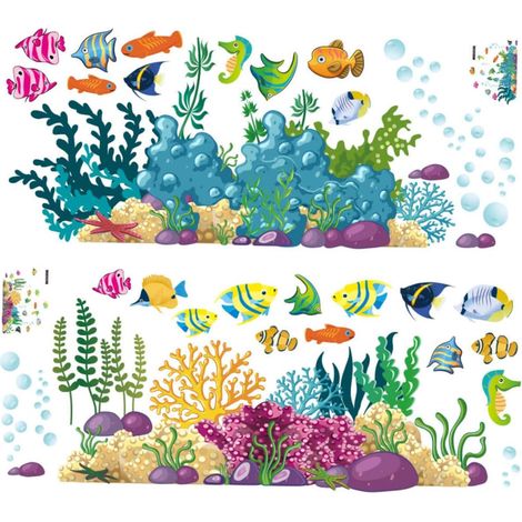 2pièces Autocollants Muraux Décoratifs Thème du Monde Sous-marin pour Chambre Garçon Fille Lot de Stickers Muraux Faciles à Appliquer (1/5)