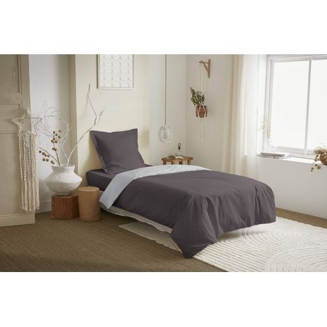 Parure de couette 2 Pièces réversible "Duo Premium" 140 x 200 cm Ardoise/Nuage - - (1/2)