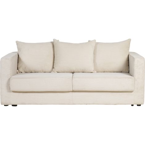 Sofá cama 3 plazas de pana beige con colchón de 13 cm BACIO (1/4)