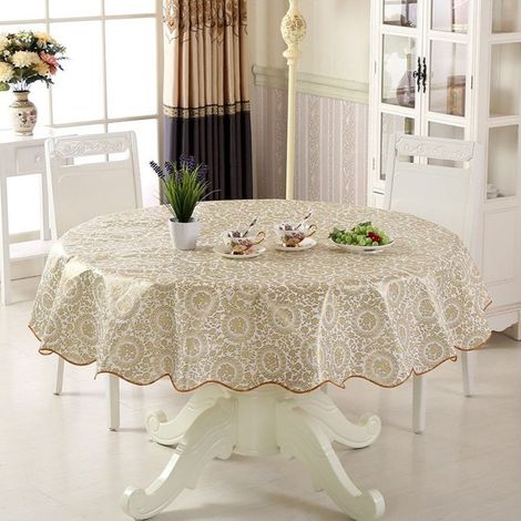 Nappe ronde décorative en PVC imperméable, protège-table résistant à la chaleur, pour tables de 4 à 6 personnes, motif tournesol rose doré, plusieurs tailles, doré (150 cm) (1/5)