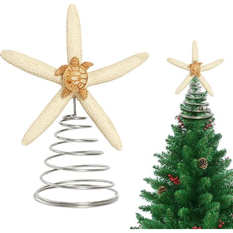 Tree Topper - Natural Beach Style Christmas Tree Topper - Indoor Holiday Decoration - 22 cm - Metal And Natural Materials - 1 Piece (1/5)