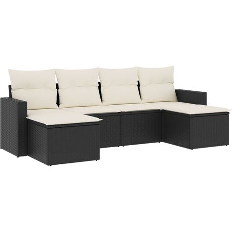 Set Divano da Giardino 6 pz con Cuscini Nero in Polyrattan vidaXL (1/3)