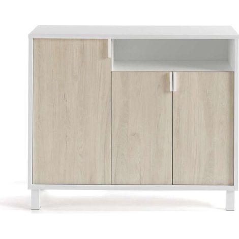 Recibidor zapatero 3 puertas Modelo 520 acabado blanco/roble claro. 88 cm (alto) x 100 cm (ancho) x 37 cm (prof.) (1/4)