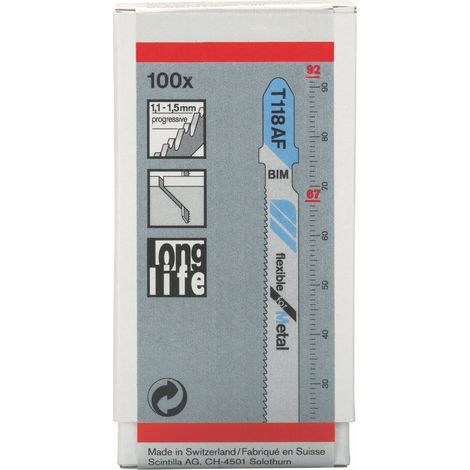 100x Lames de scie sauteuse T 118 AF Flexible for Metal (pour Tôles en métal, Accessoire Scie sauteuse) (1/3)