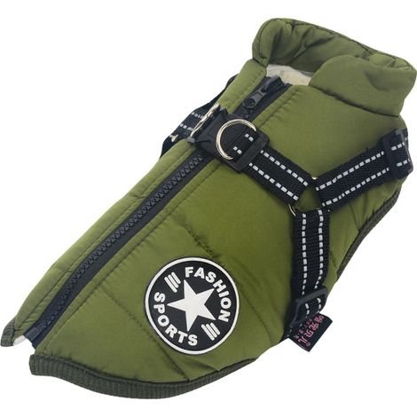 Cappottino caldo per cani, verde militare, taglia XL (cane di peso compreso tra 5 e 7 kg, lunghezza schiena: 33 cm, circonferenza torace: 46 cm). (1/3)