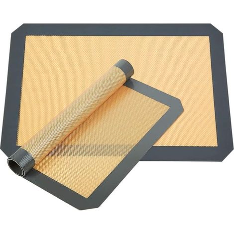 Silicone Set of 2 Non-Slip Washable Reusable Baking Tray, Heat-Resistant Cooking Bakeware Mat, BPA Free (Gray), Silica Gel, Grey (1/4)