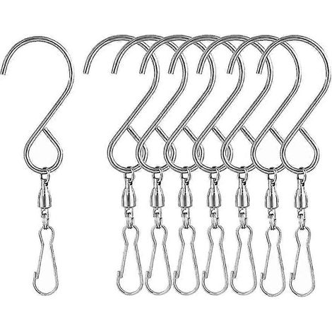 Lot de 8 mousquetons pivotants en S, résistants au vent, pour suspendre carillons, paniers de fleurs, cages à oiseaux et accessoires de fête (argenté). (1/5)