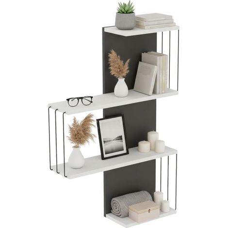 Étagère Murale, Étagère, Tablette Murale, Rayonnage Polyvalent, 64x19h96 cm, Blanc et Anthracite (1/5)